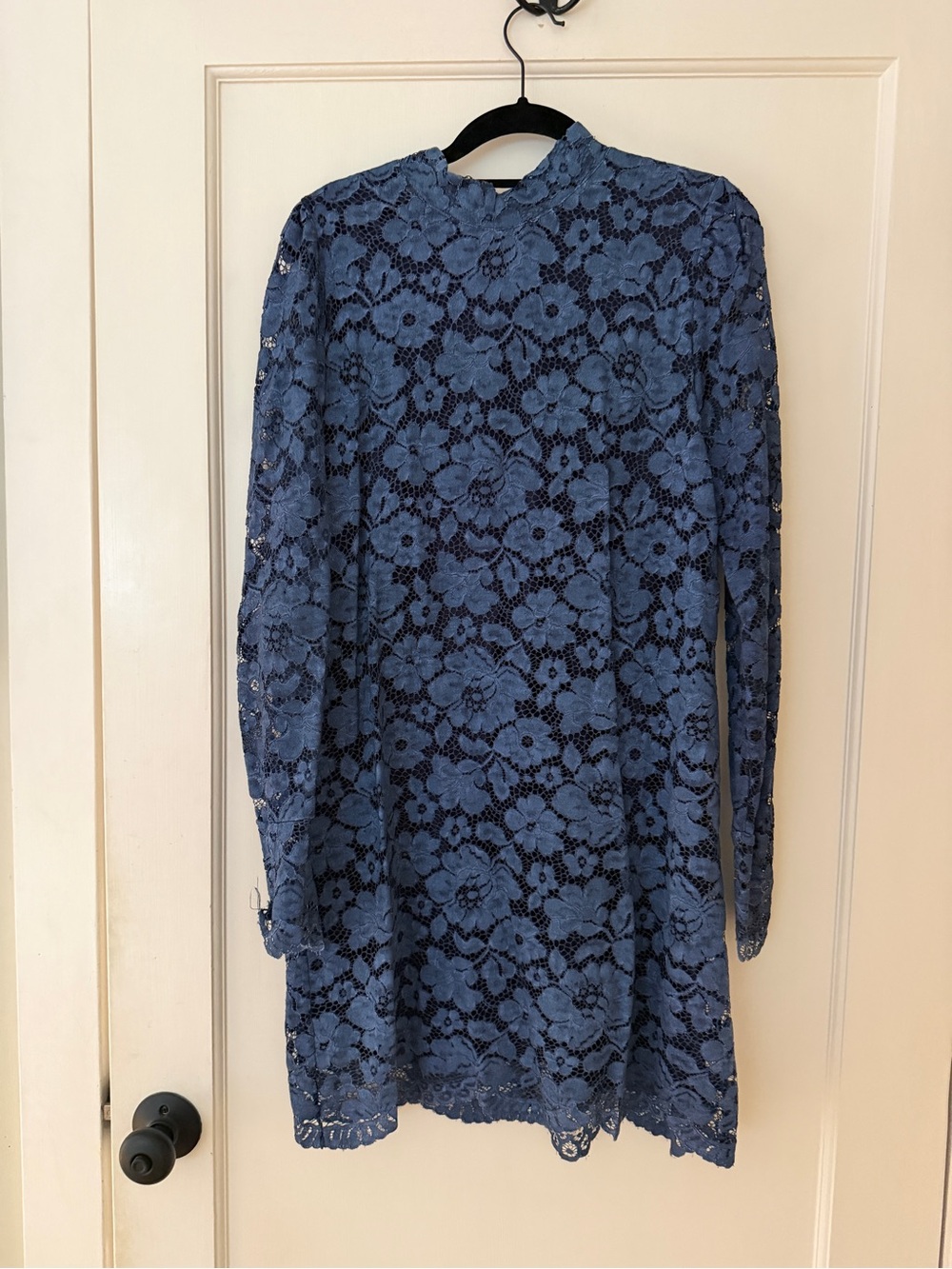 Zara Blue Floral Lace Long-Sleeve Shift Dress